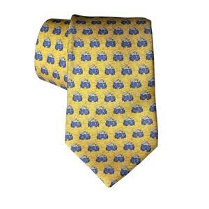 Tommy Hilfiger 100% Silk Necktie — Blue Crab Print on Gold